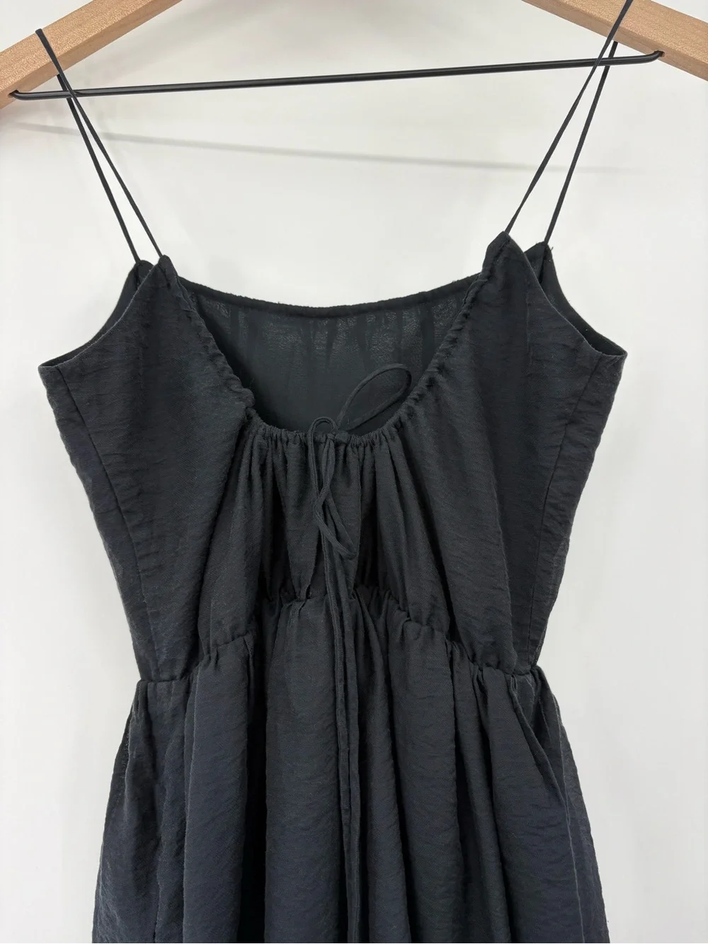 Abercrombie Low Back Tiered Maxi Dress XS Black Open Back Pockets
